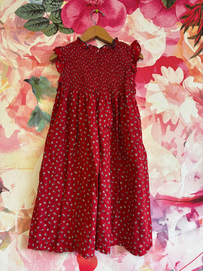 Pink Chicken red flutter sleeve dress with blue/white flowers and ruching on top. Size 10