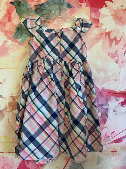 Gymboree pink, blue, yellow, white plaid short sleeve dress. Fully lined. Size 6