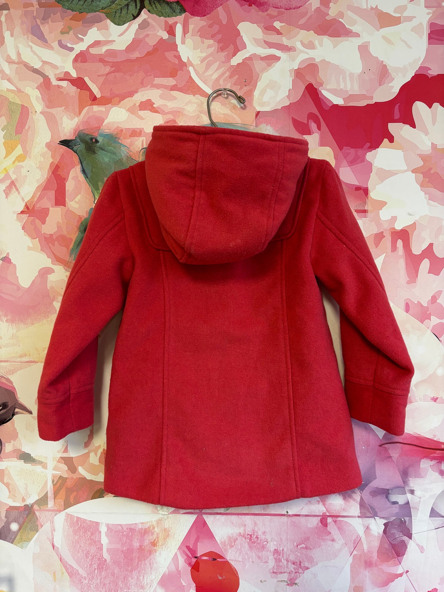 Pumpkin Patch red wool coat with fleece lined hood. Toggle & snap closures. Size 2/3T.