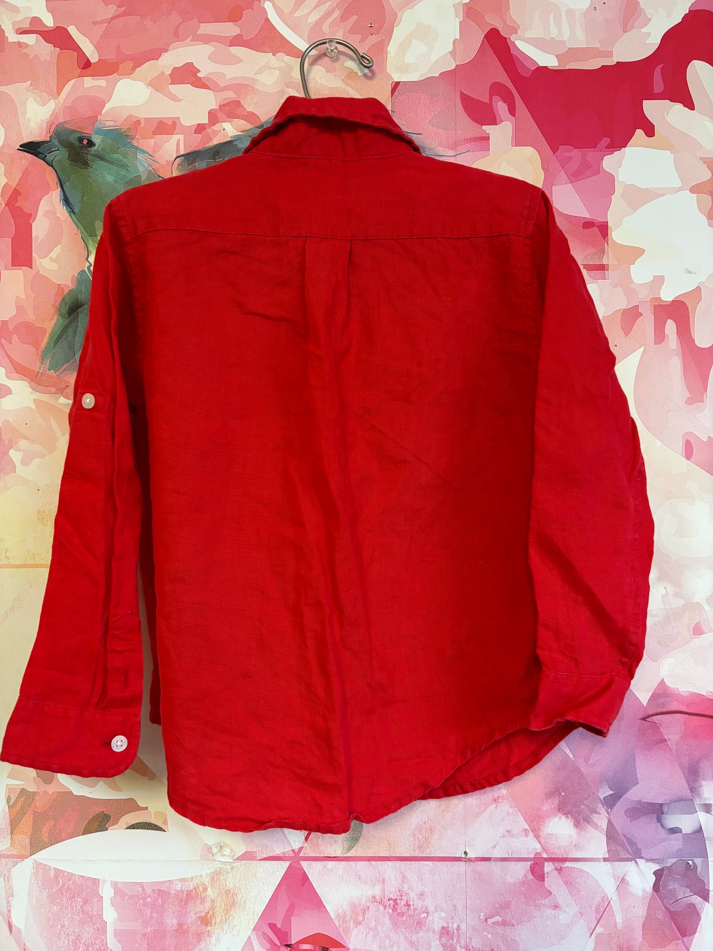 Janie & Jack red long sleeve button down. 100% linen. Size 5