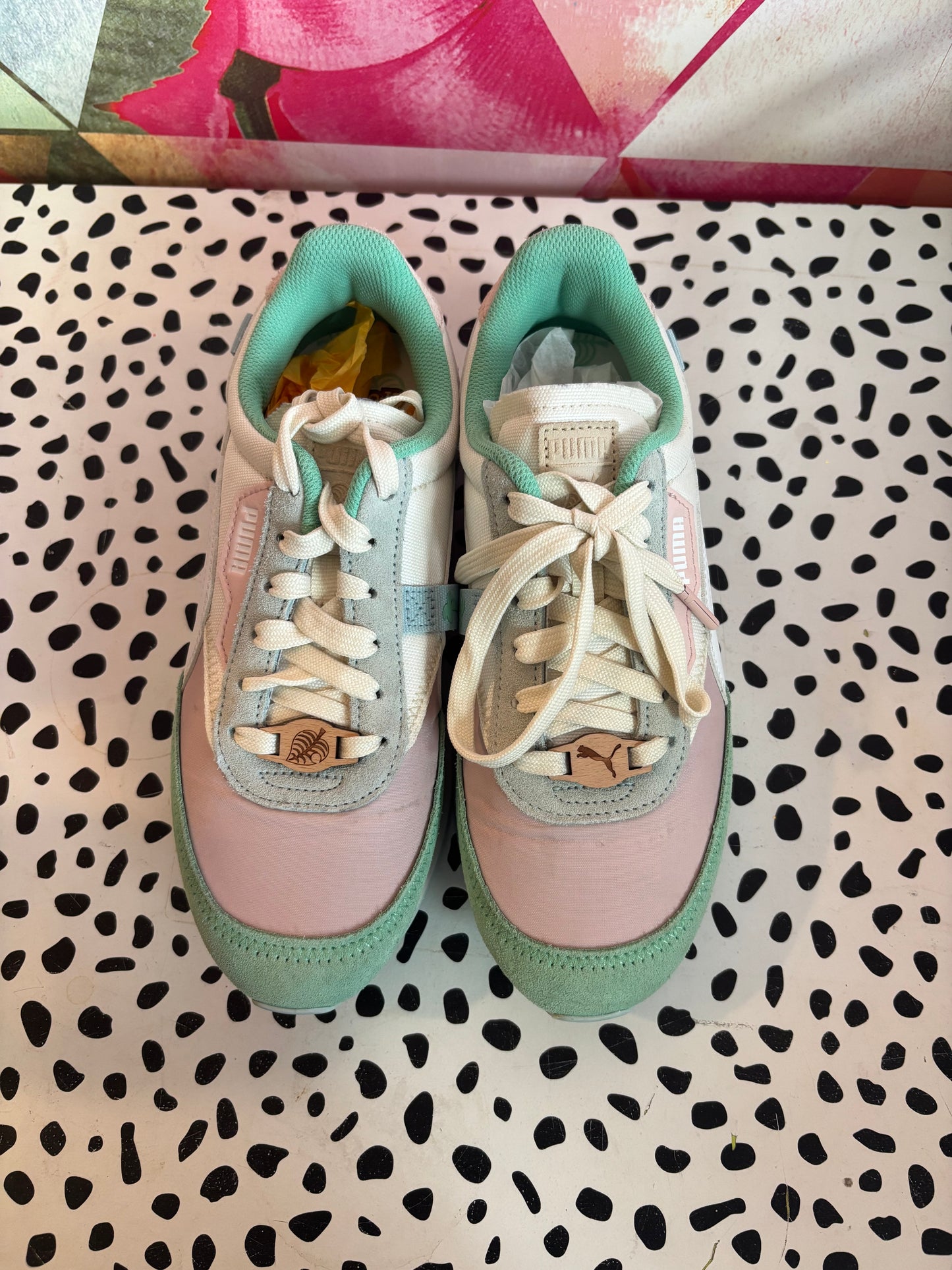 Puma pastel pink, green & cream sneakers. Adult Size 5.5.