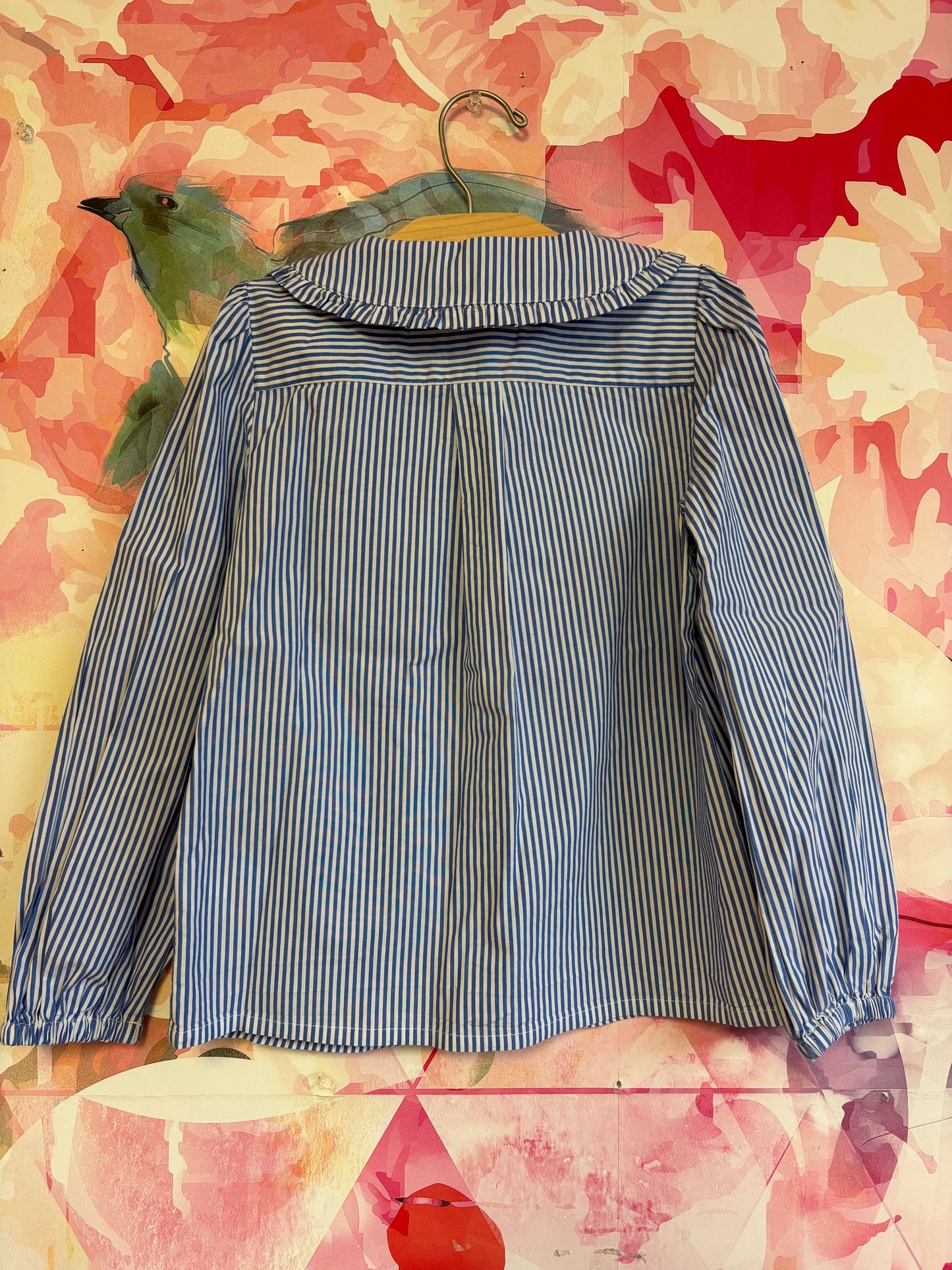 Crewcuts blue & white stripe blouse with round flutter collar. Size 8