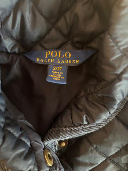 Polo Ralph Lauren navy blue quilted collared jacket with snaps & front pockets. Size 2T.