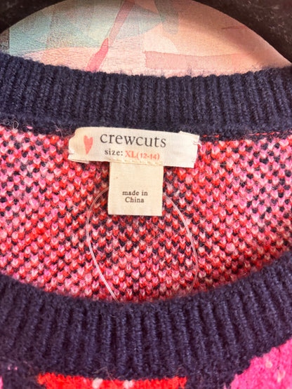 Crewcuts red & pink heart crewneck argyle sweater. Merino & alpaca supersoft yarn. Size 12 - 14