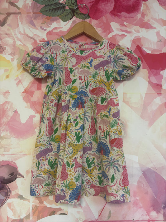 Mini Boden colorful wild animals & plants short sleeve dress. Size. 5T.
