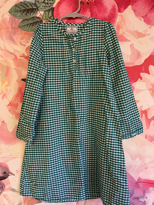 Petite Plume green/white checkered long sleeve nightgown. Size 7