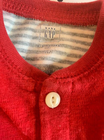 Baby Gap red long sleeve romper with buttons & snaps. Size 0-3m