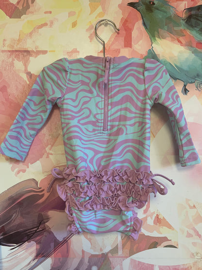 Caden Lane purple & blue long sleeve bathing suit. Size 3-6m