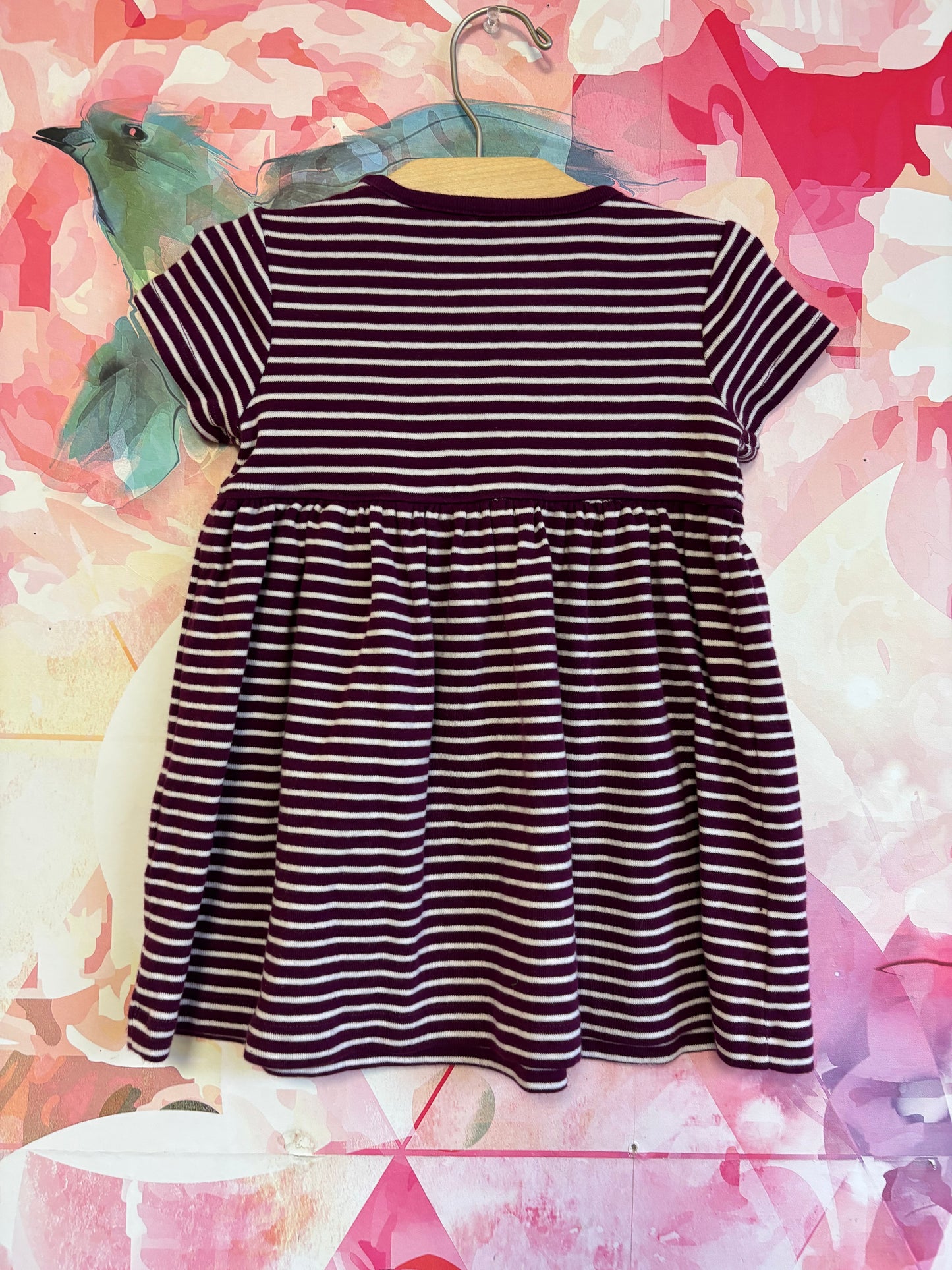 Moon & Back by Hanna Andersson purple/white stripe short sleeve dress. Size 2T.