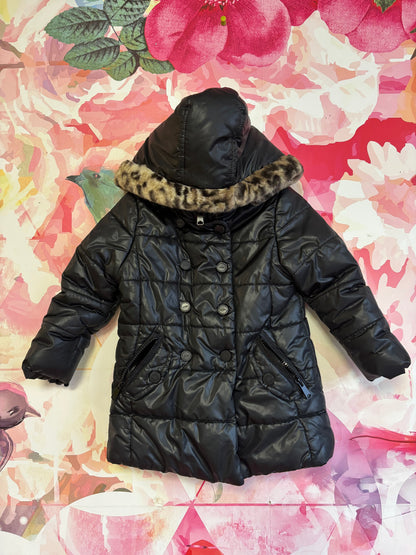 Urban Republic black puffy coat with leopard fleece lined hood. Zipper & snap closures. Size 3T.