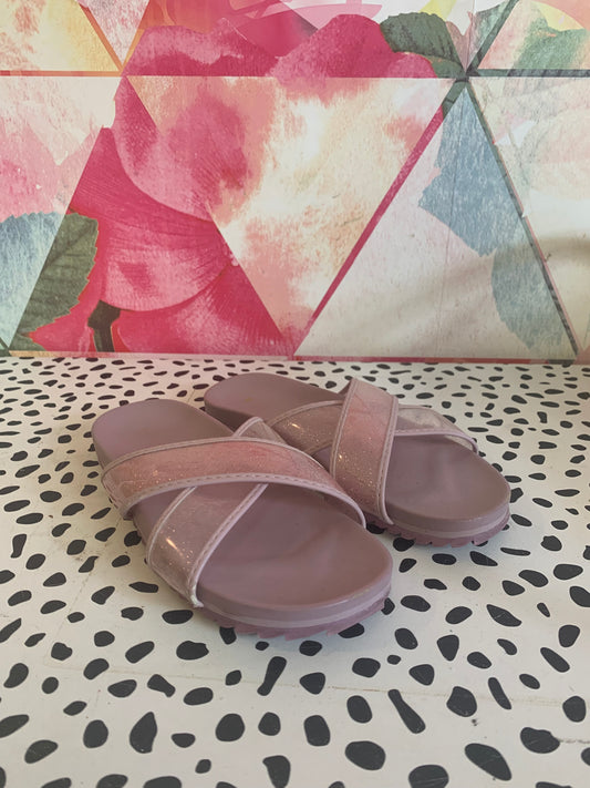 Crewcuts light purple slip on sandals with sparkly criss cross straps. Size 3