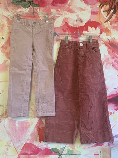 Two pairs of pants. Old Navy light pink skinny corduroys. Size 5. Zara Rose pink velour wide leg pants. Size 5/6.