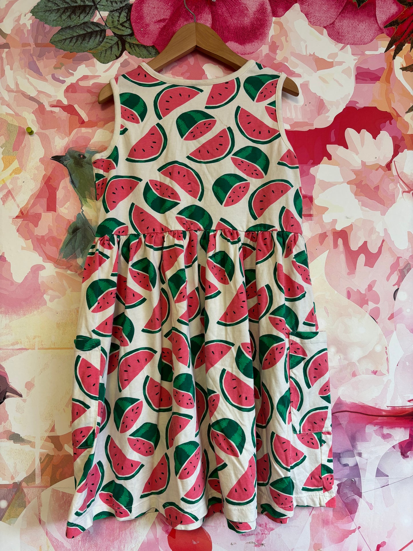 Hanna Andersson tank dress with pink & green watermelon slices and front pockets. Size 12