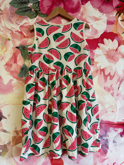 Hanna Andersson tank dress with pink & green watermelon slices and front pockets. Size 12