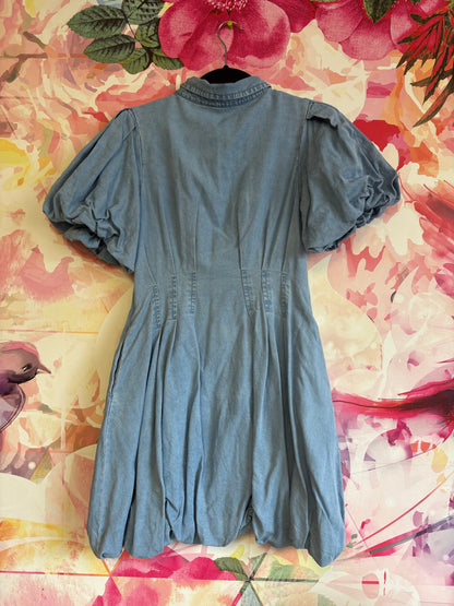 Habitual girls light blue puff sleeves fit and flare denim dress. Size 16