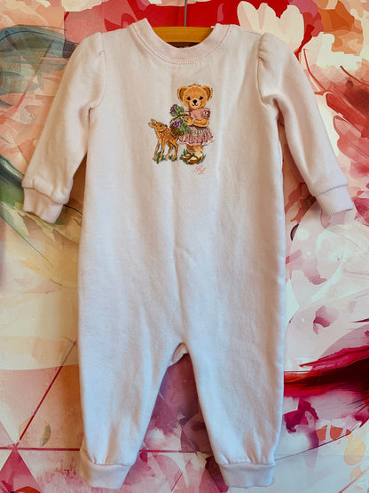 Ralph Lauren baby girls pink Polo bear romper. Size 9m.