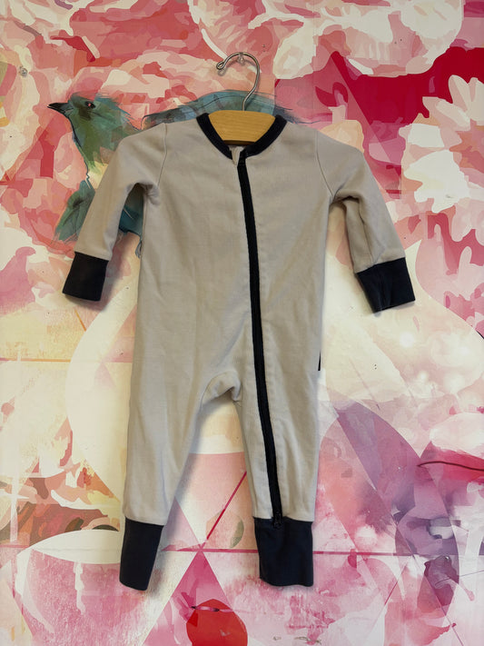 Little Bipsy beige & grey romper. Size 6-9m