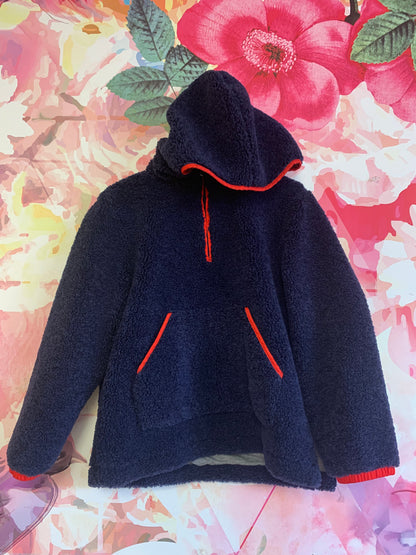 Il Gufo blue quarter zip pullover with hood and red piping. Size zips up half way. Size 8