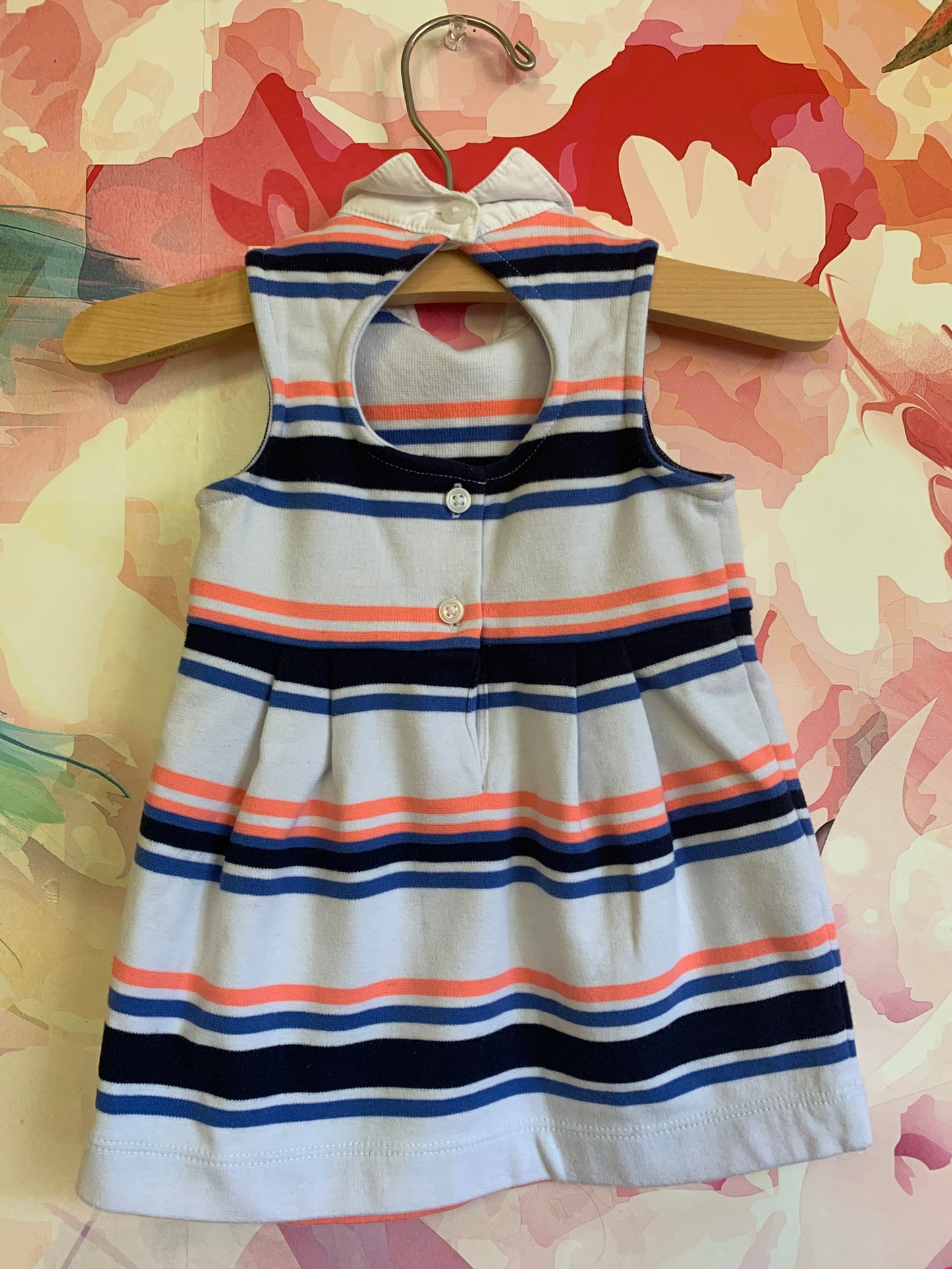 Janie & Jack striped sleeveless dress with white collar and keyhole back. Size 6-12m