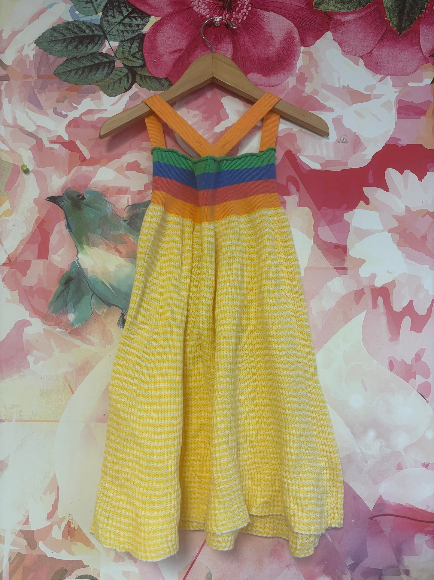 The Bonnie Mob colorful stripe knit dress with adjustable knit cross cross straps. Size 4/5