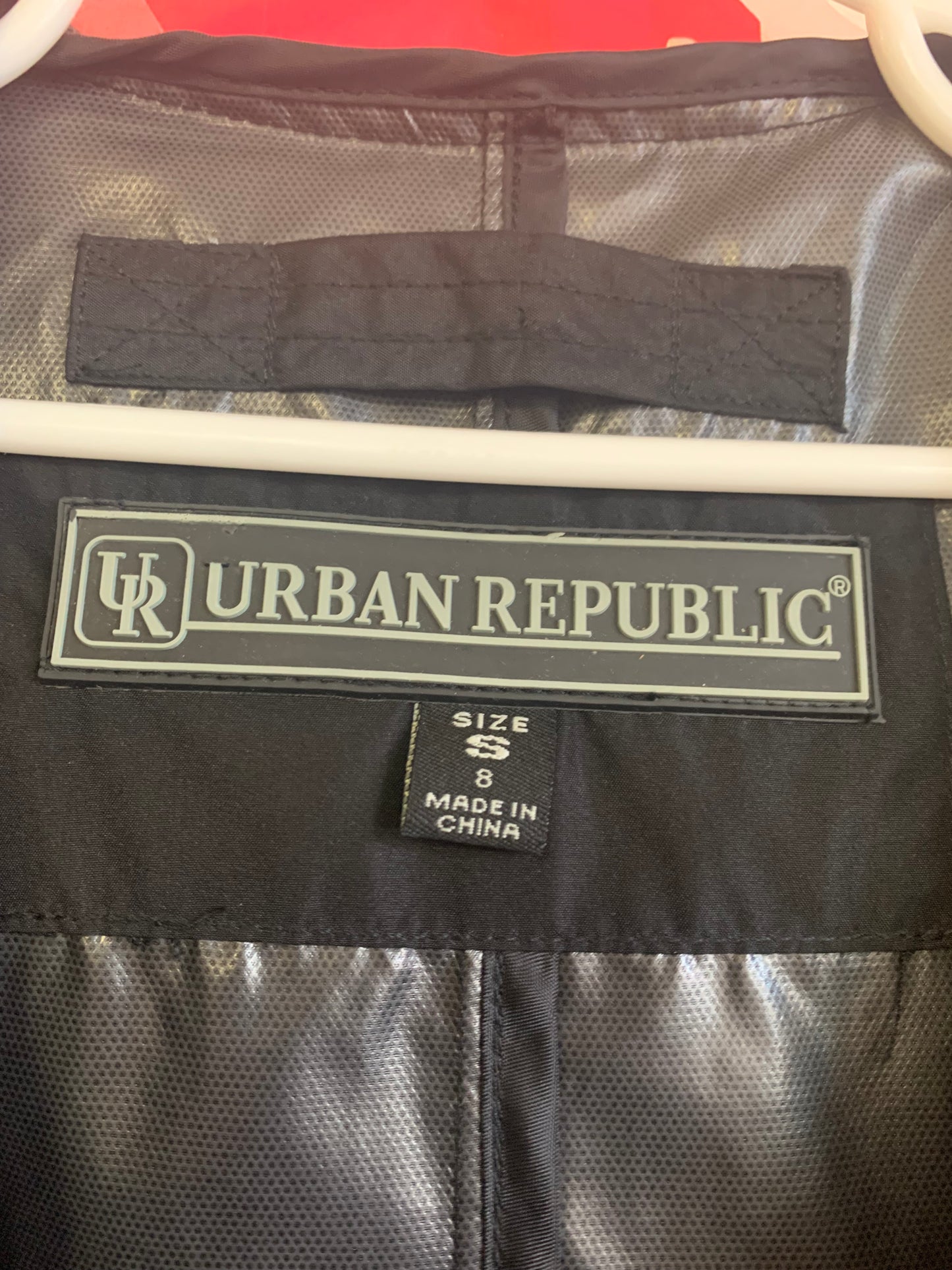 Urban Republic black hooded jacket. Snap closure. Size 8.