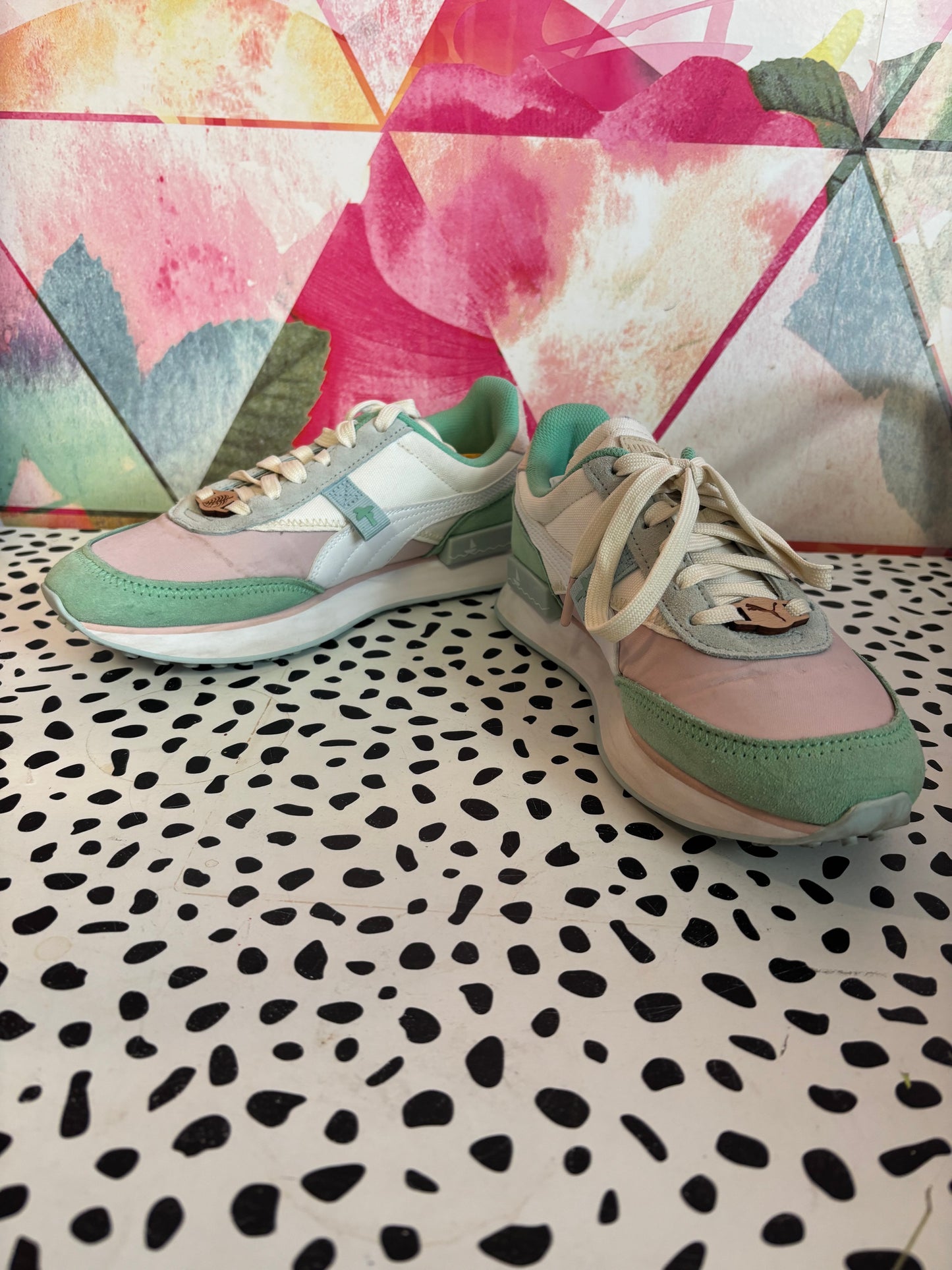 Puma pastel pink, green & cream sneakers. Adult Size 5.5.