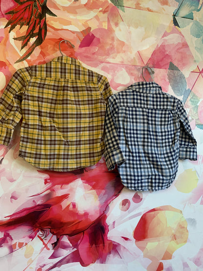 Baby Gap button down shirts. Blue/grey/white. Yellow, green, brown plaid. Both size 12-18m