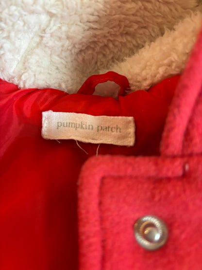 Pumpkin Patch red wool coat with fleece lined hood. Toggle & snap closures. Size 2/3T.