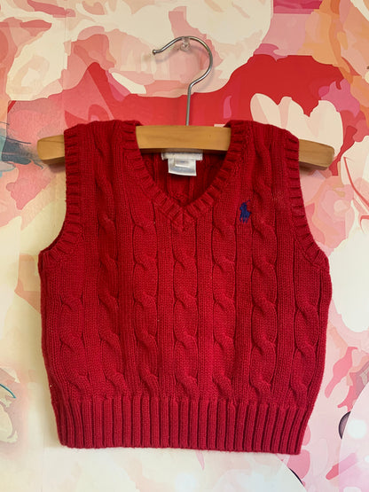 Ralph Lauren red knit vest. Size 6m.