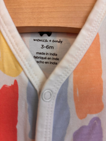Monica & Andy snap romper with colorful stripes. Size 3-6m