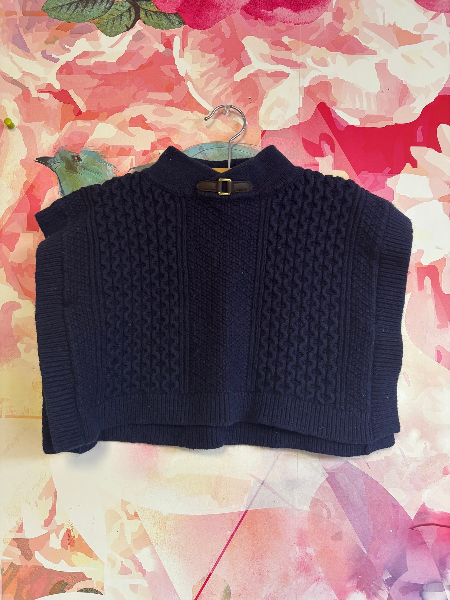 Janie & Jack navy blue wool cableknit sweater shawl. Size 12-18m