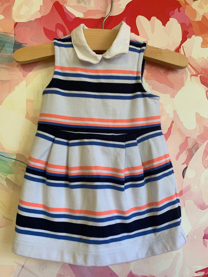 Janie & Jack striped sleeveless dress with white collar and keyhole back. Size 6-12m