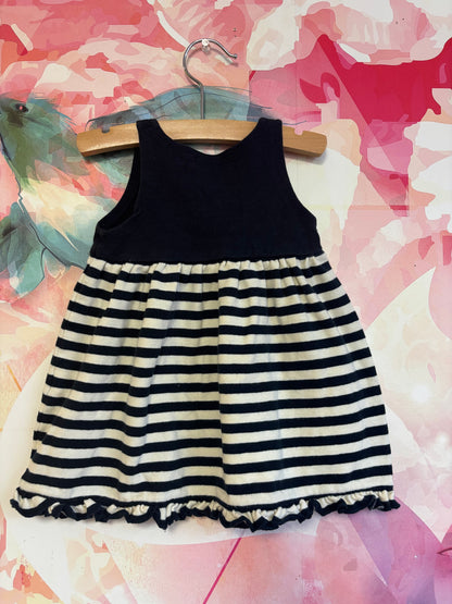 Baby Luigi navy blue dress with blue/white stripes and red crab. Size 12m