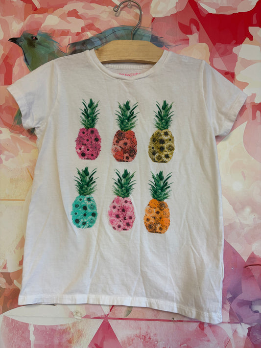 Crewcuts white tshirt with colorful sparkly pineapples. Size 8/9