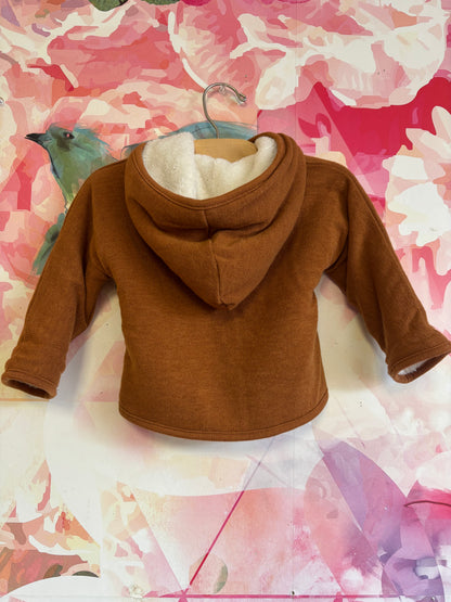 oh baby! brown hooded jacket with white fleece lining. Size 6-12m.