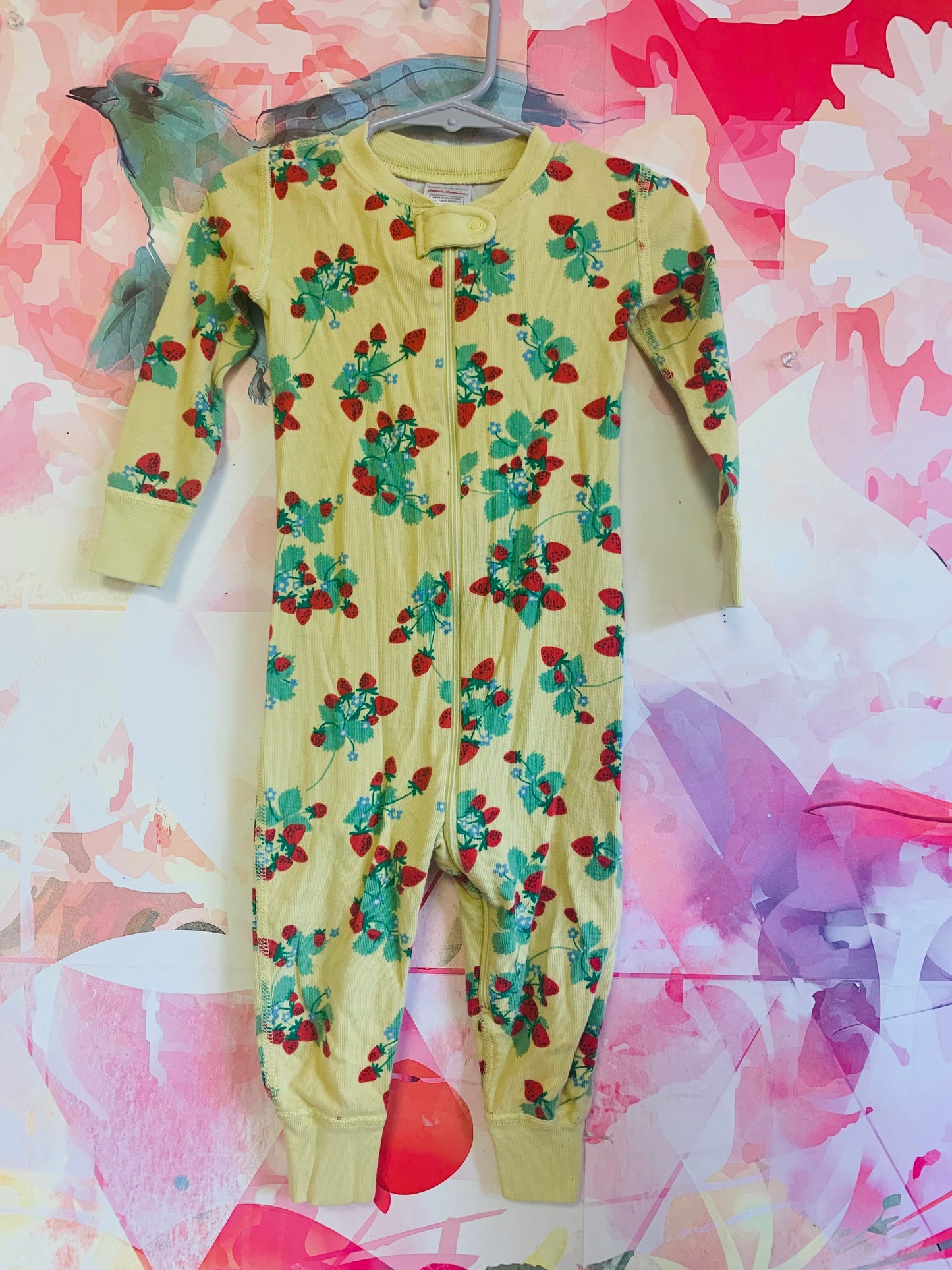 Hanna Andersson yellow romper with red strawberries. Size 18-24m