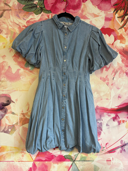 Habitual girls light blue puff sleeves fit and flare denim dress. Size 16