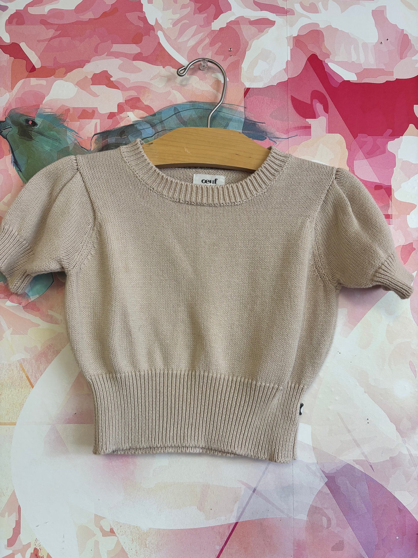 Oeuf light beige short sleeve sweater. Size 2T / 3T