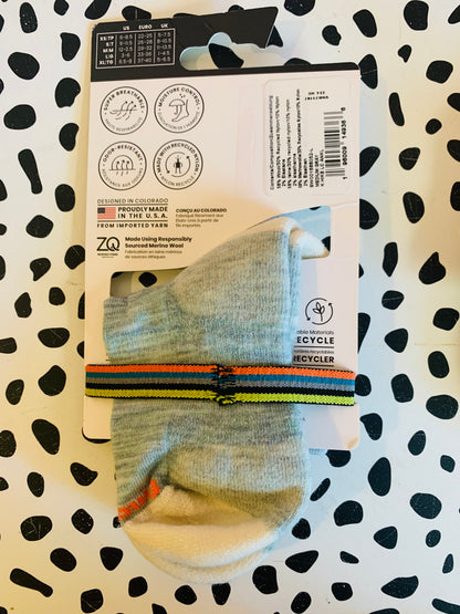 Smartwool kids’ hiking socks. *New in package*. Ankle height. Light cushion. Seamless. Elasticized arch brace, super breathable. Size L. Fits shoe size 3-6. 3 pairs. Price is per pair.