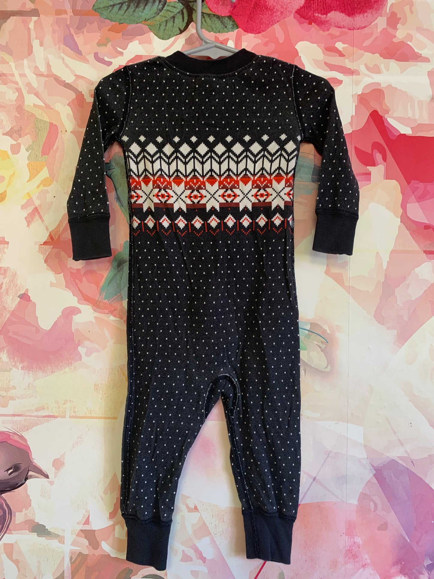 Hanna Andersson black, white, red long sleeve romper. Size 12-18m.