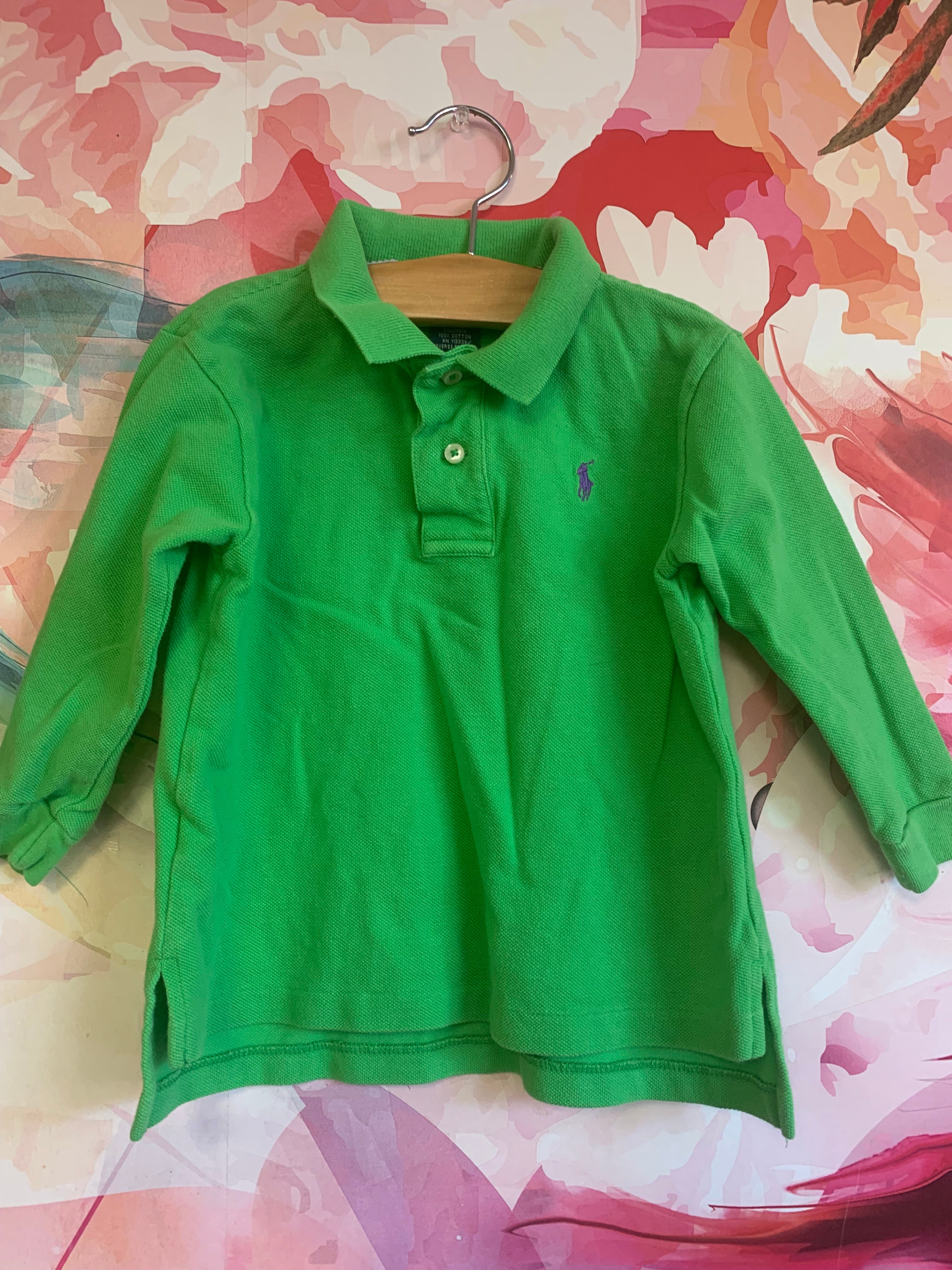 Polo Ralph Lauren lime green cotton long sleeve uniform Polo shirt. Si Cloud Bunny