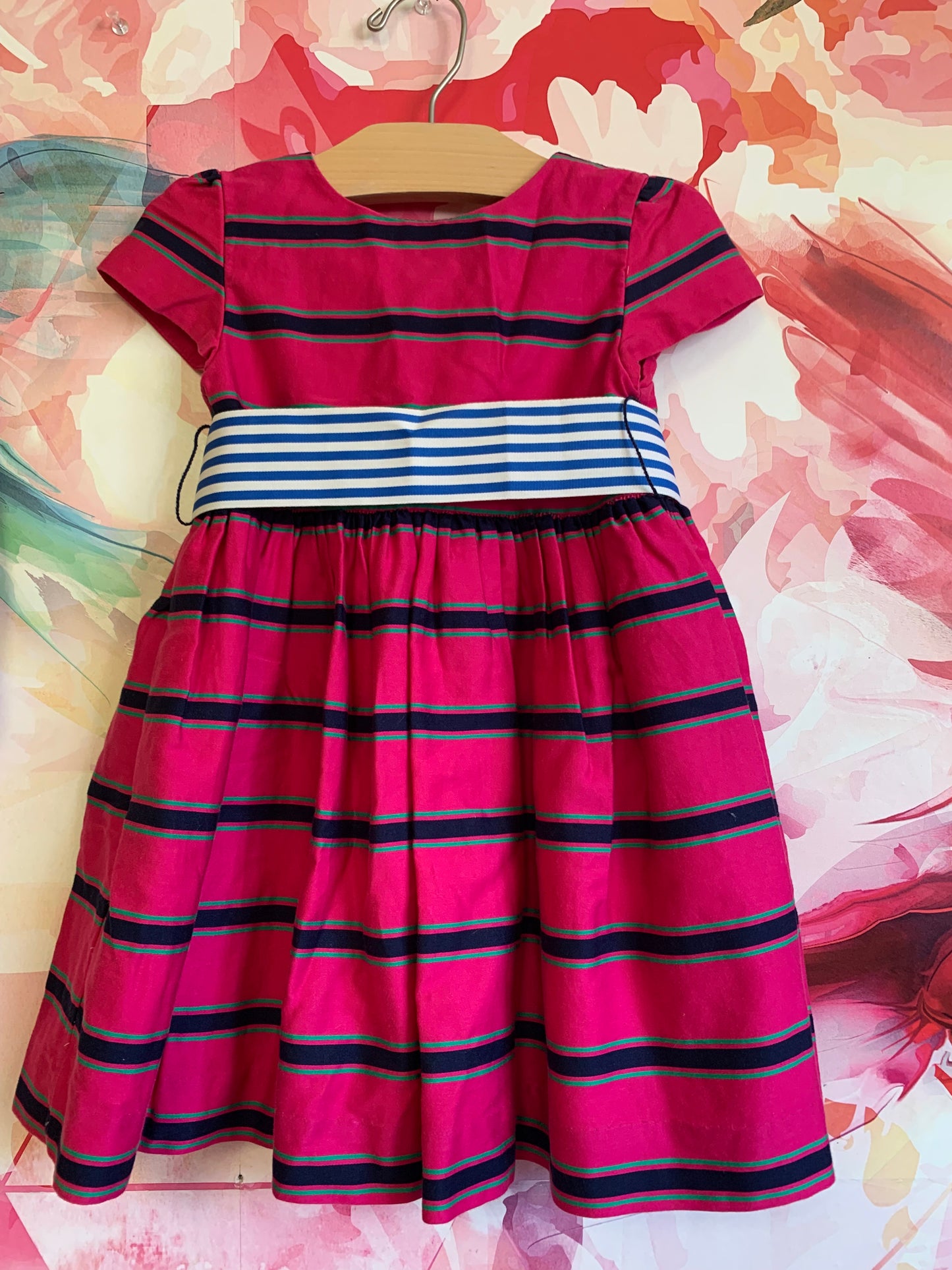 Ralph Lauren pink & blue stripe shirt sleeve dress. 24m