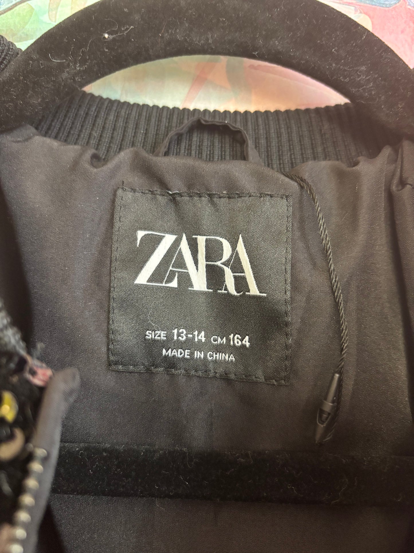 Zara black sequin bomber jacket. Size 14