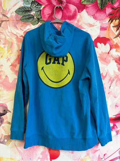 Gap blue hoodie with yellow smiley face. Size 14/16