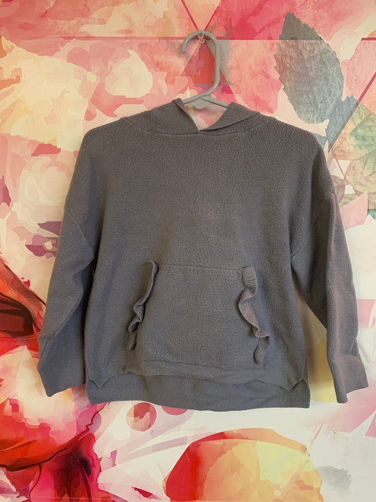 Zara grey hooded pullover with kangaroo pocket in front. Slight tear on hood. See close up photo. Size 4/5