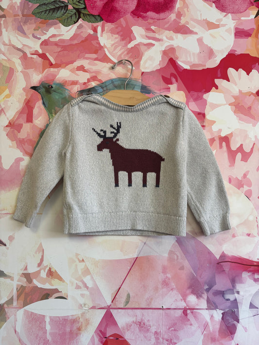 Tea collection knit sweater with shoulder buttons and burgundy moose. Size 4T