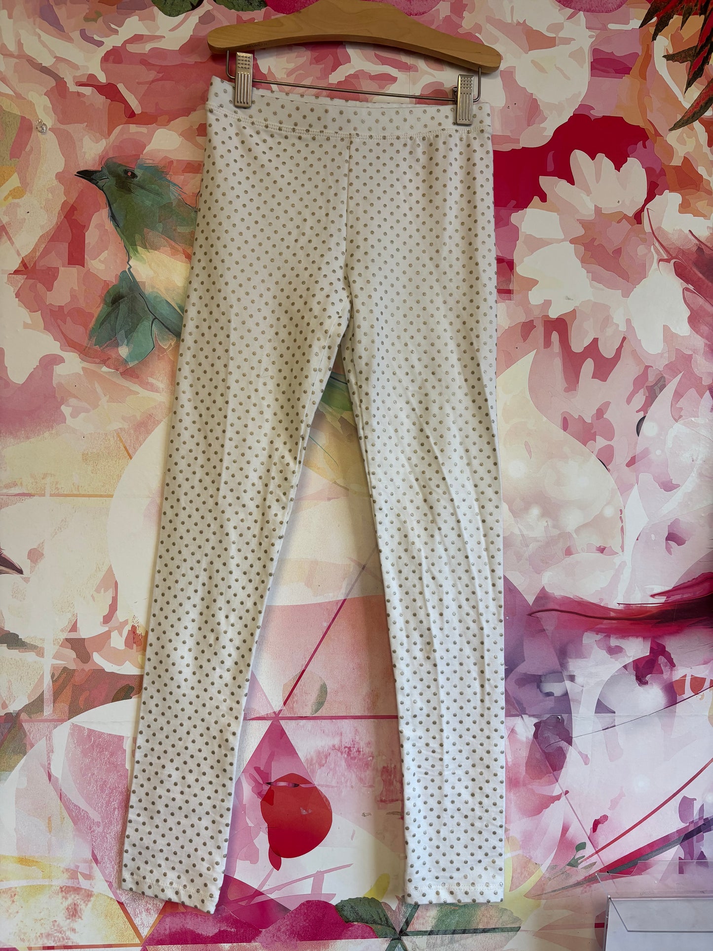 Crewcuts white leggings with gold polka dots. Size 12.