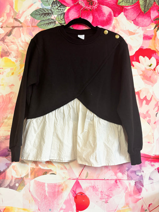 Zara black & white sweatshirt blouse tunic top. Size 14