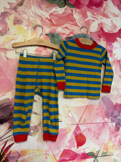 Hanna Andersson blue/yellow stripe pajama set. Size 3T.