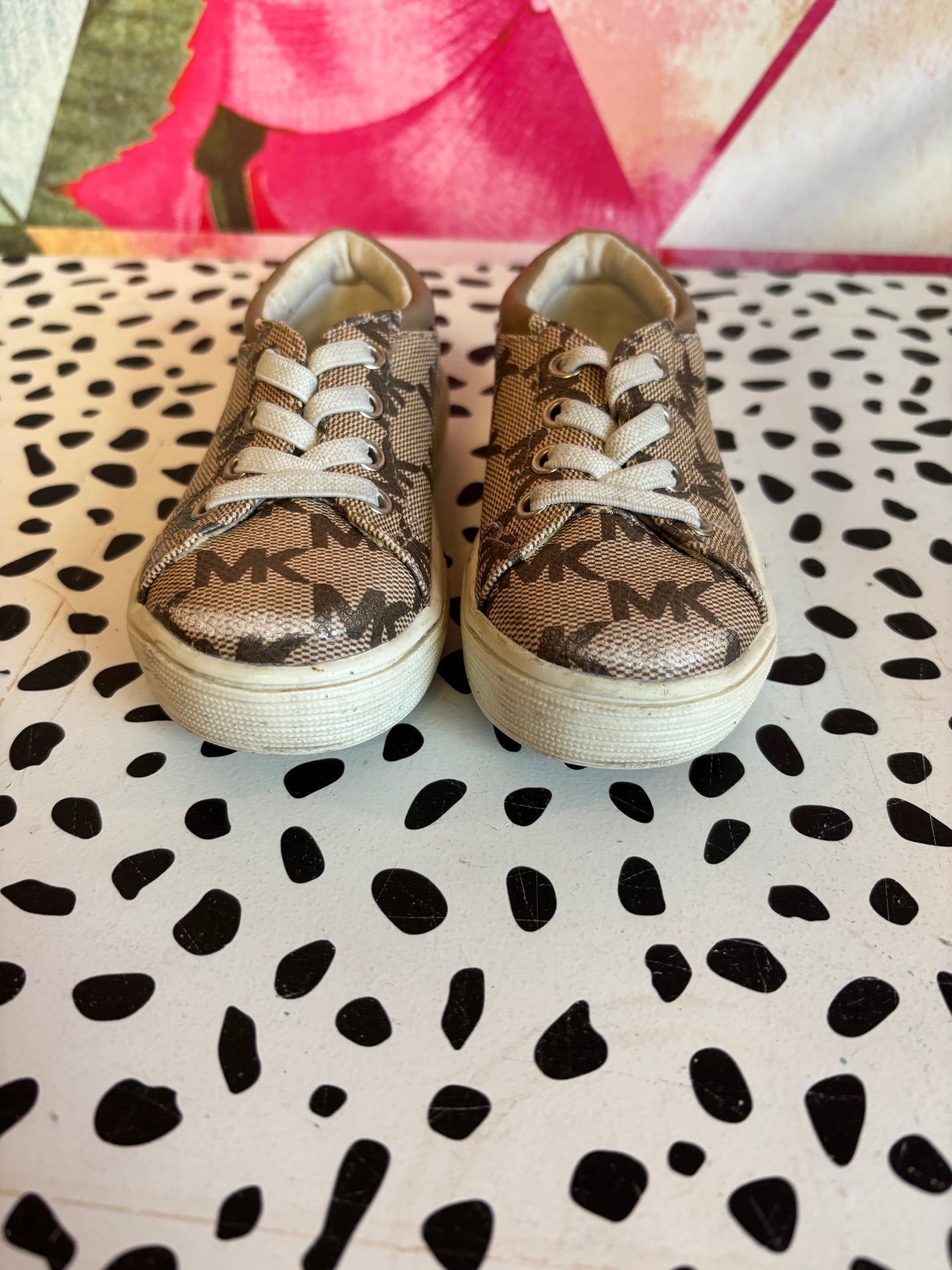 Michael Kors tan & cream slip on logo sneakers. Size 5.